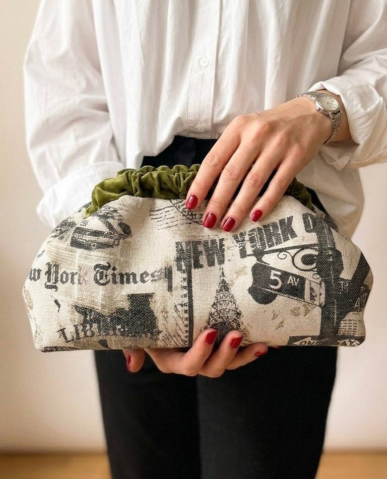 New York Newspaper Print Clutch Bag