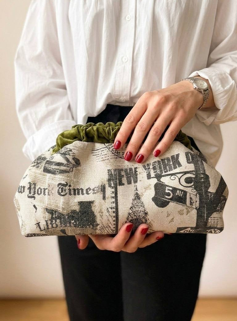New York Newspaper Print Clutch Bag