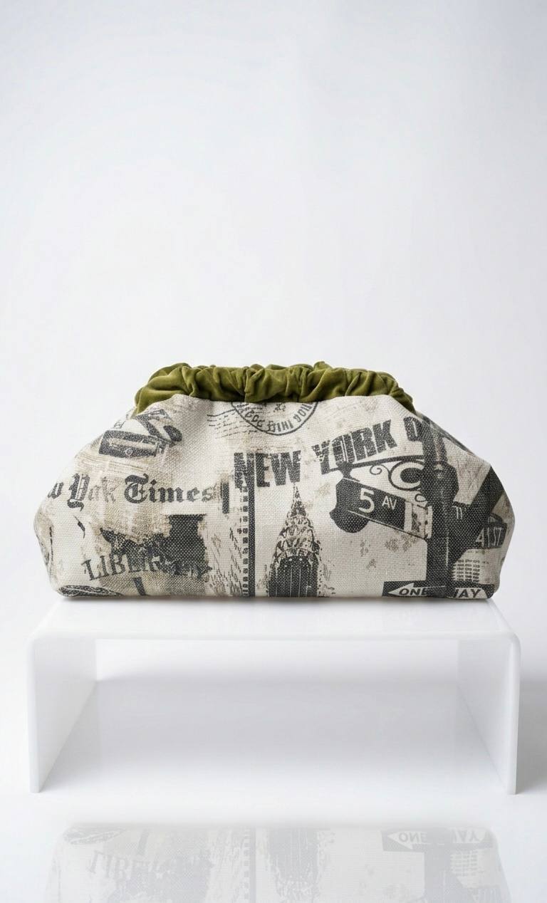 New York Newspaper Print Clutch Bag