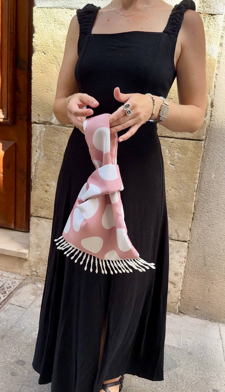Pink polka dot statement bag with beads