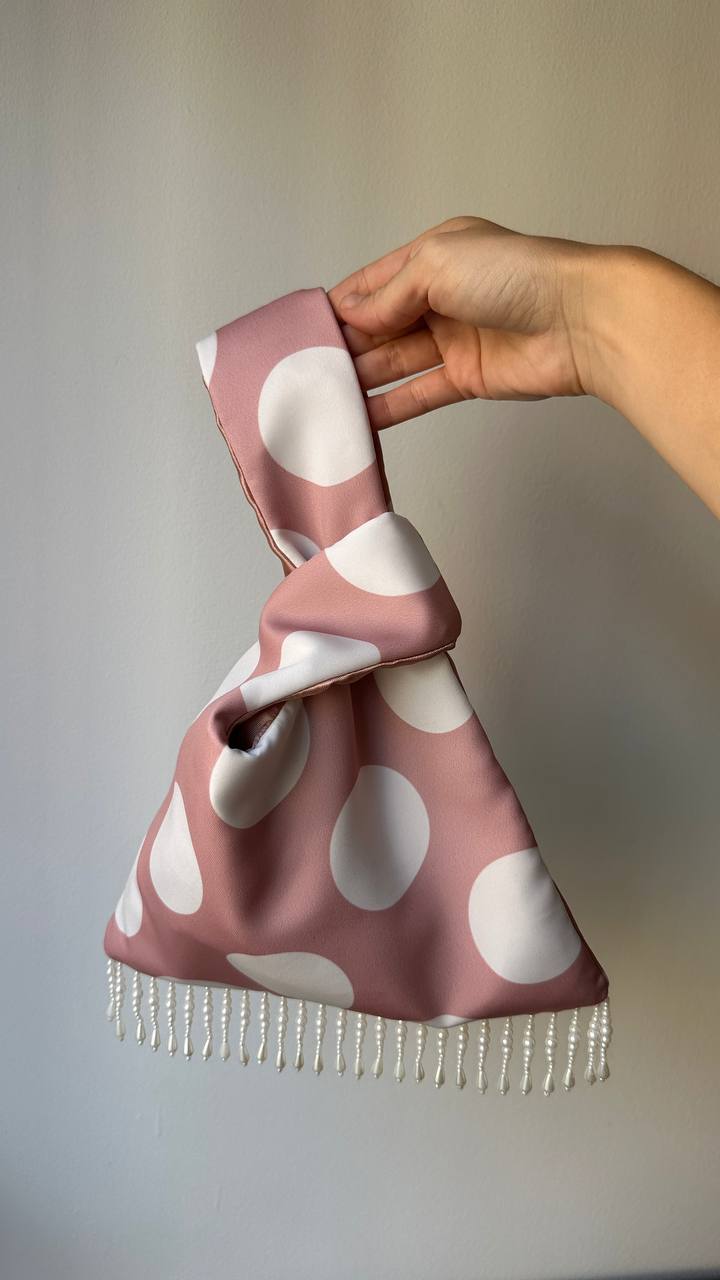 Pink polka dot statement bag with beads