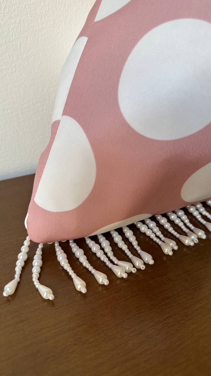 Pink polka dot statement bag with beads