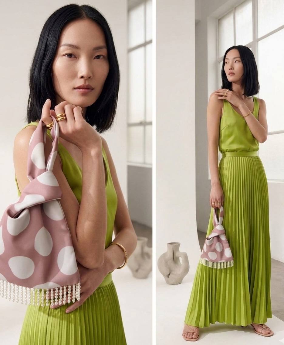 Pink polka dot statement bag with beads
