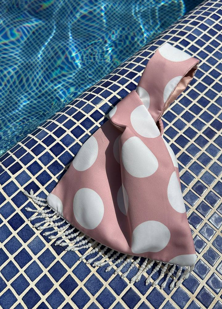 Pink polka dot statement bag with beads