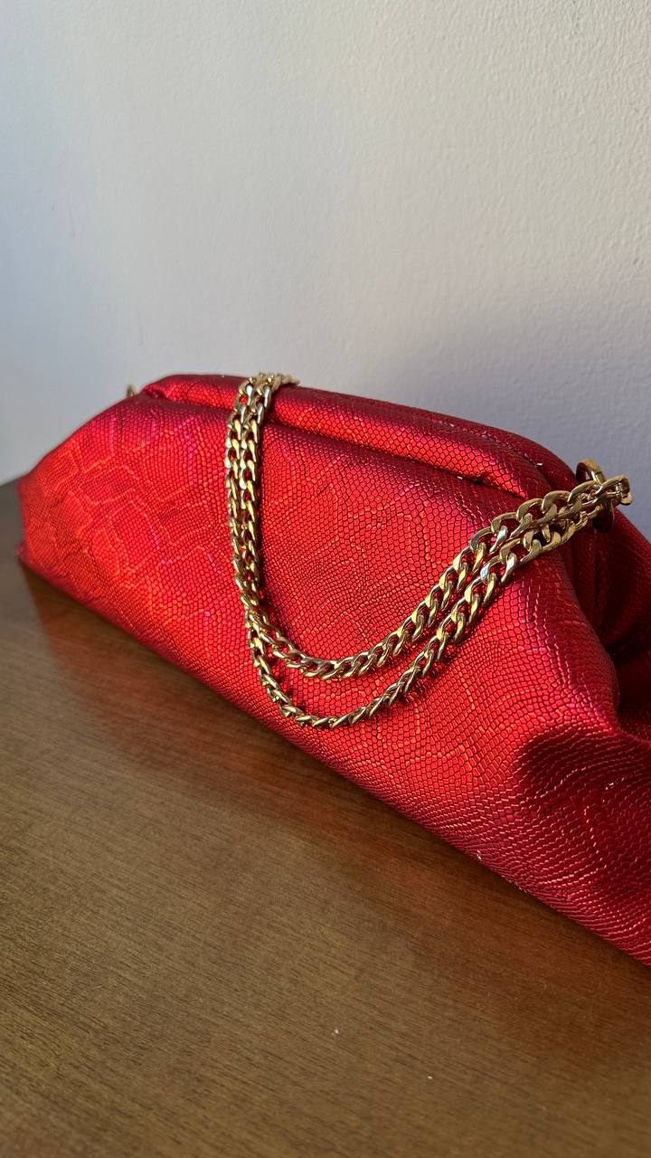 Baguette clutch Snake in red