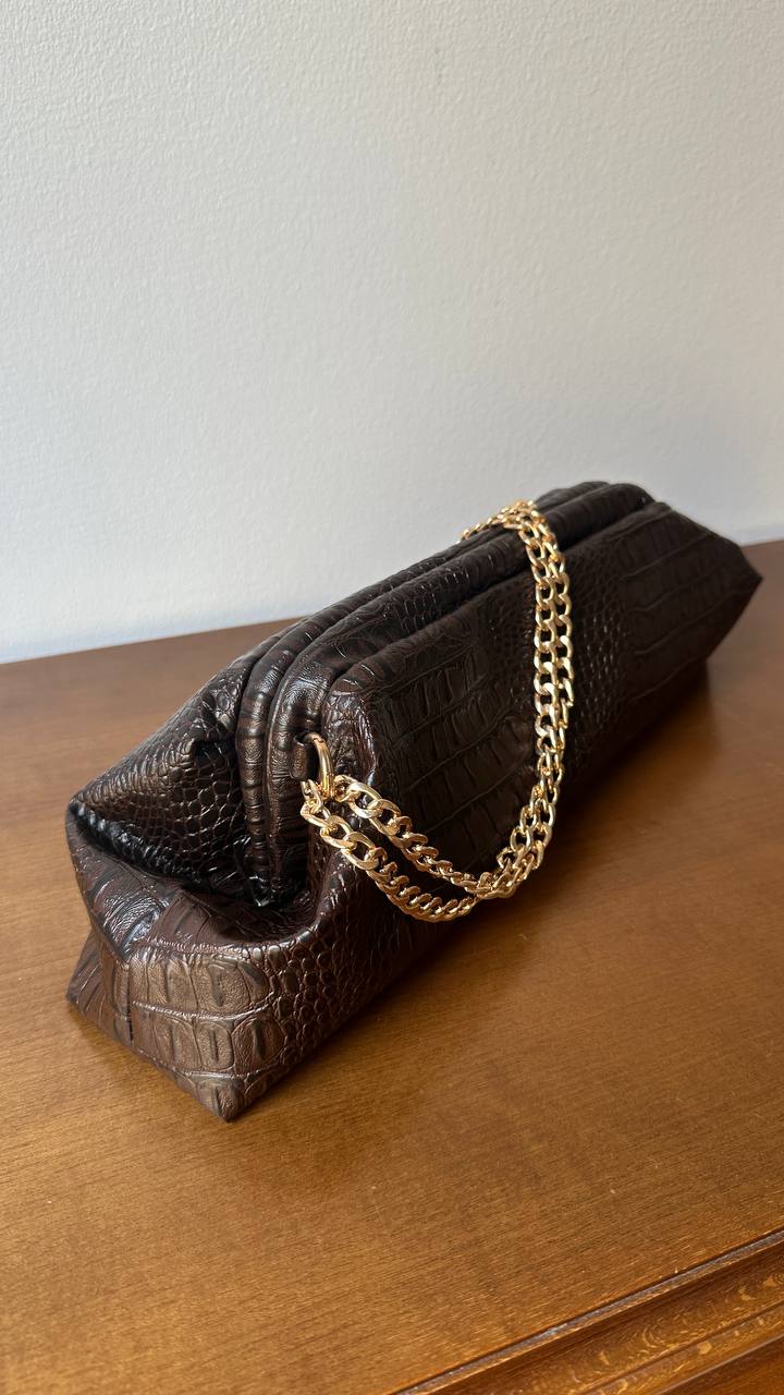 Baguette clutch CROCO in brown