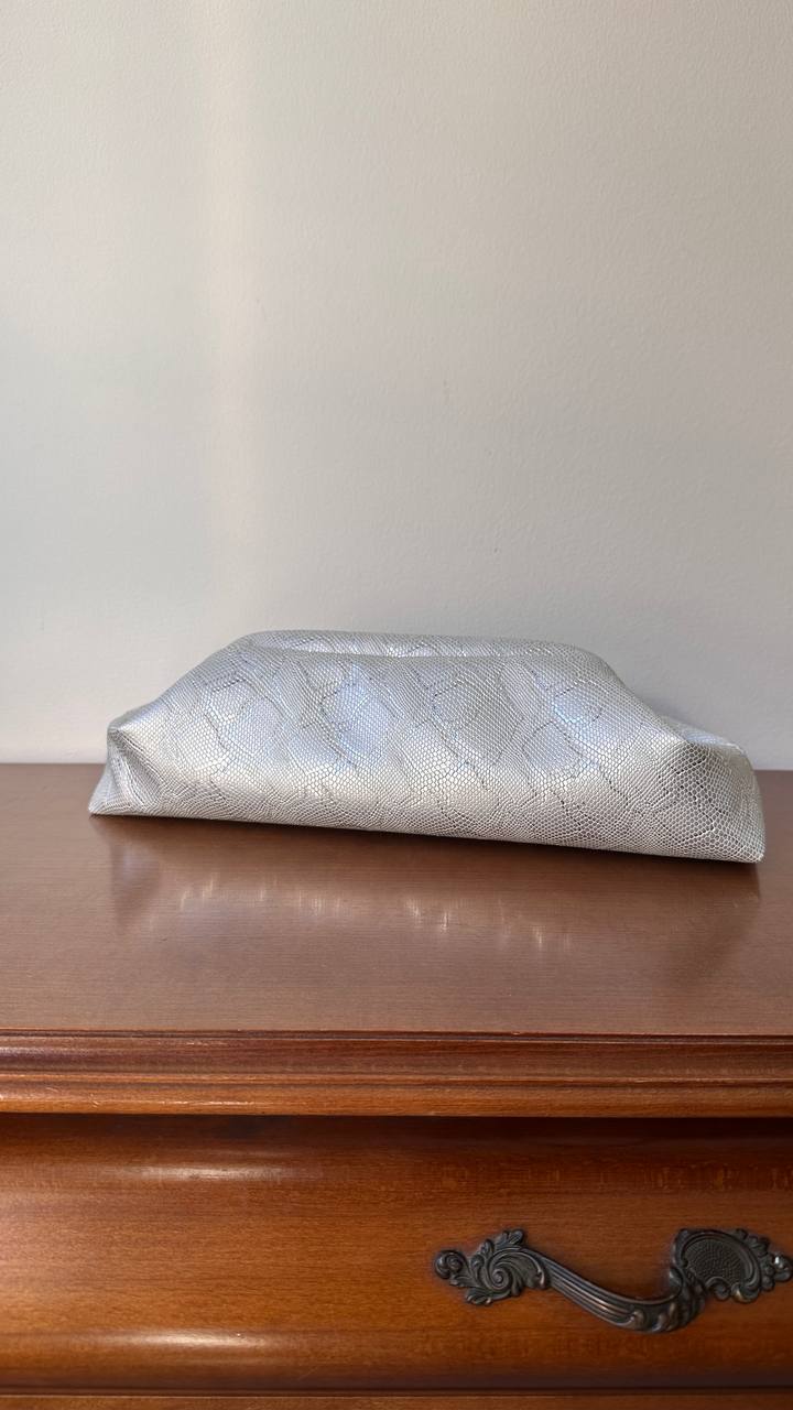 Baguette clutch in Silver Snake
