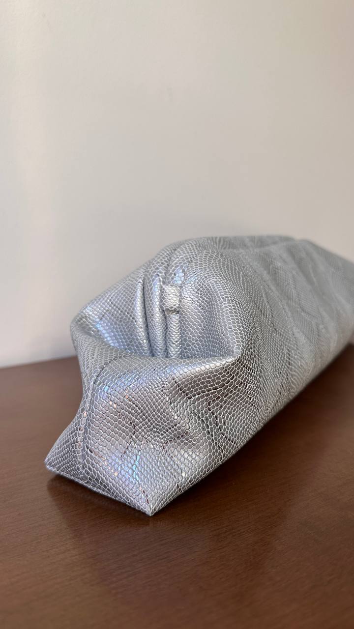 Baguette clutch in Silver Snake