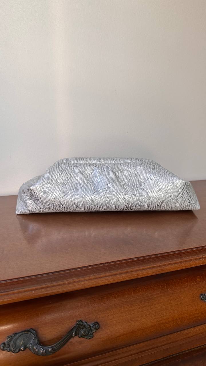 Baguette clutch in Silver Snake
