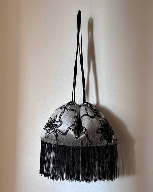Silver Raw Silk Embroidered Pouch