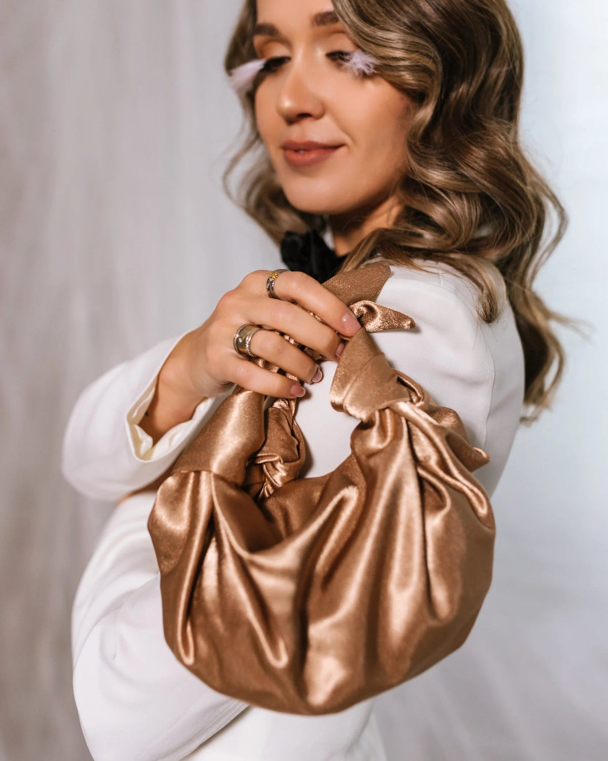camel satin woman bag
